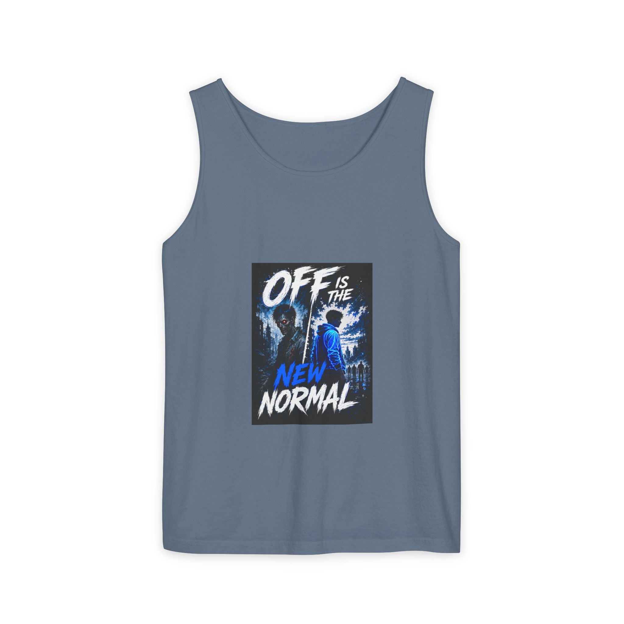 Off Is The New Normal tank top | Horror Skeleton Blue Graphic