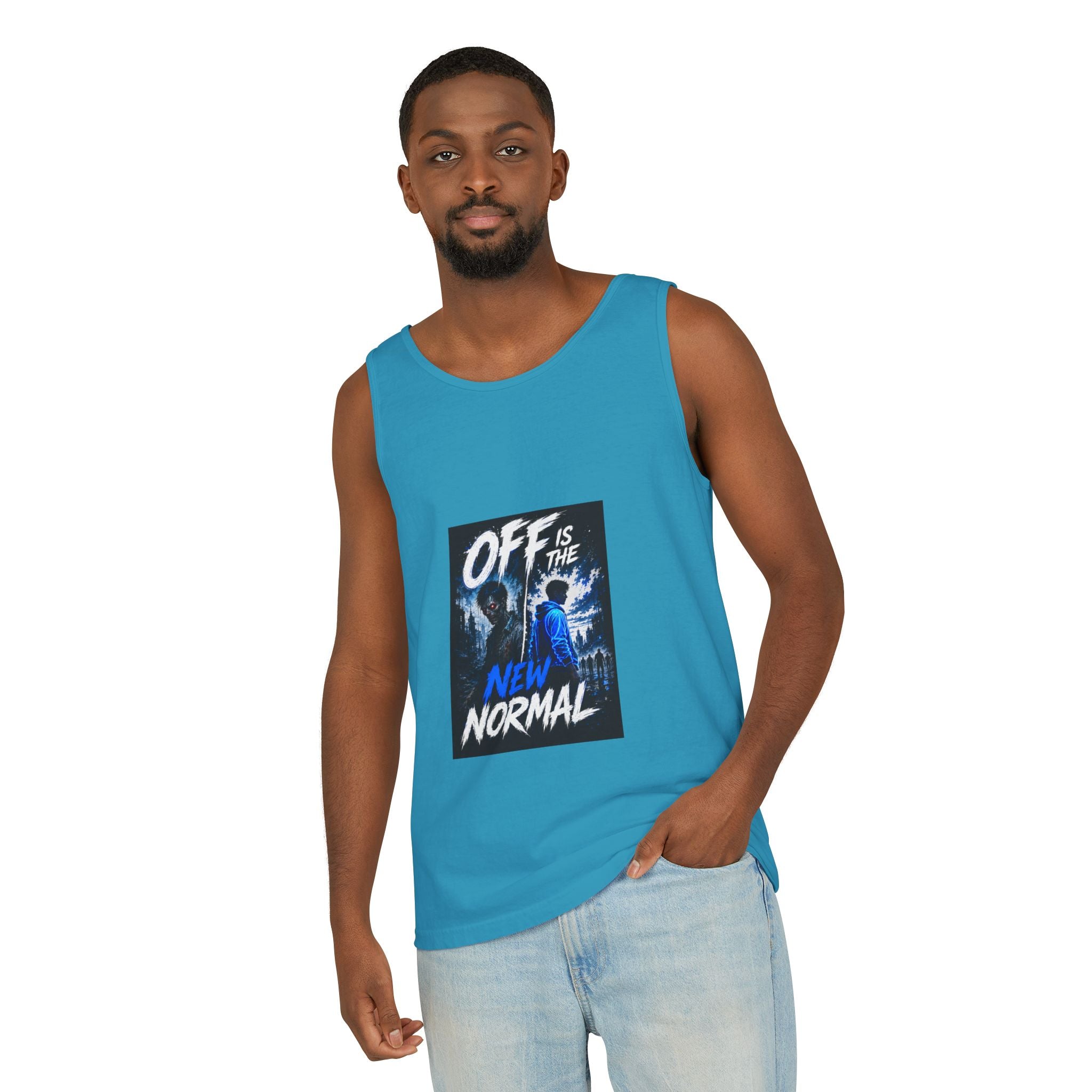 Off Is The New Normal tank top | Horror Skeleton Blue Graphic