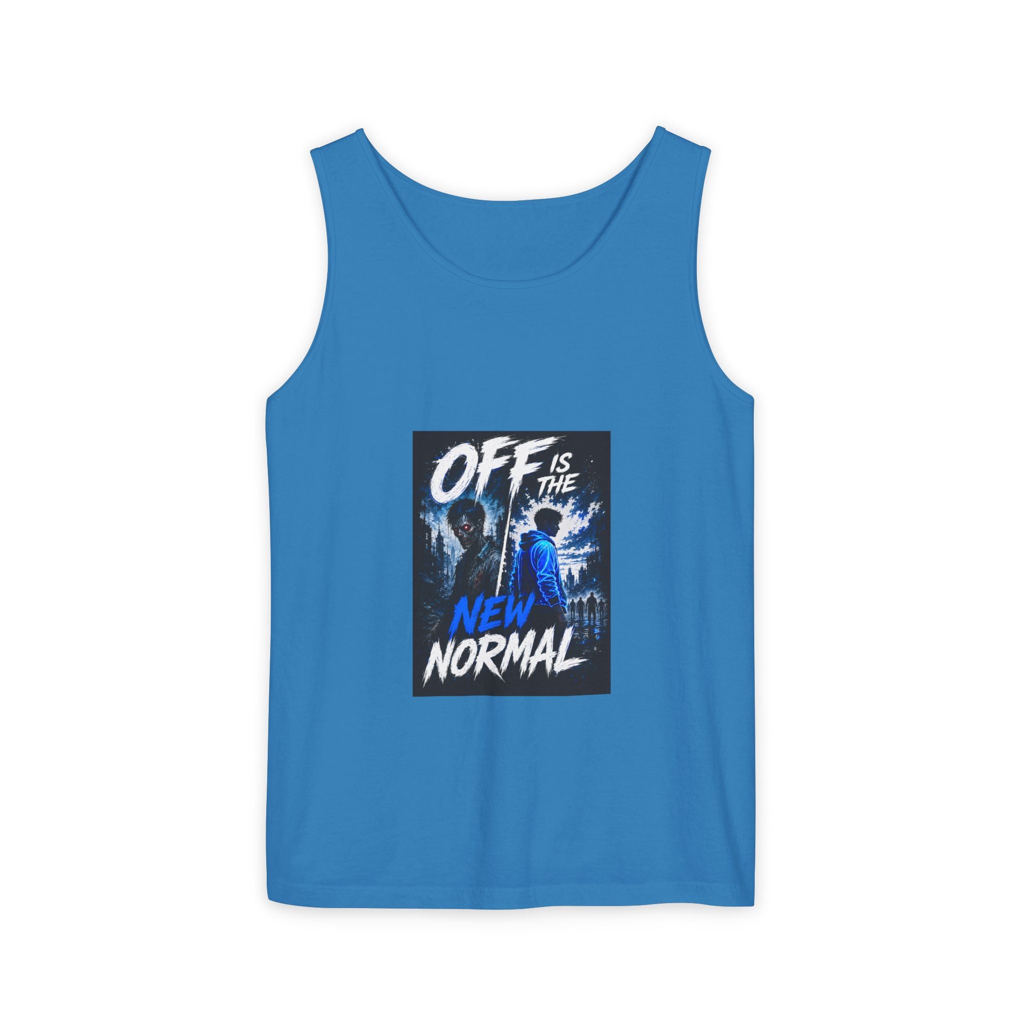 Off Is The New Normal tank top | Horror Skeleton Blue Graphic