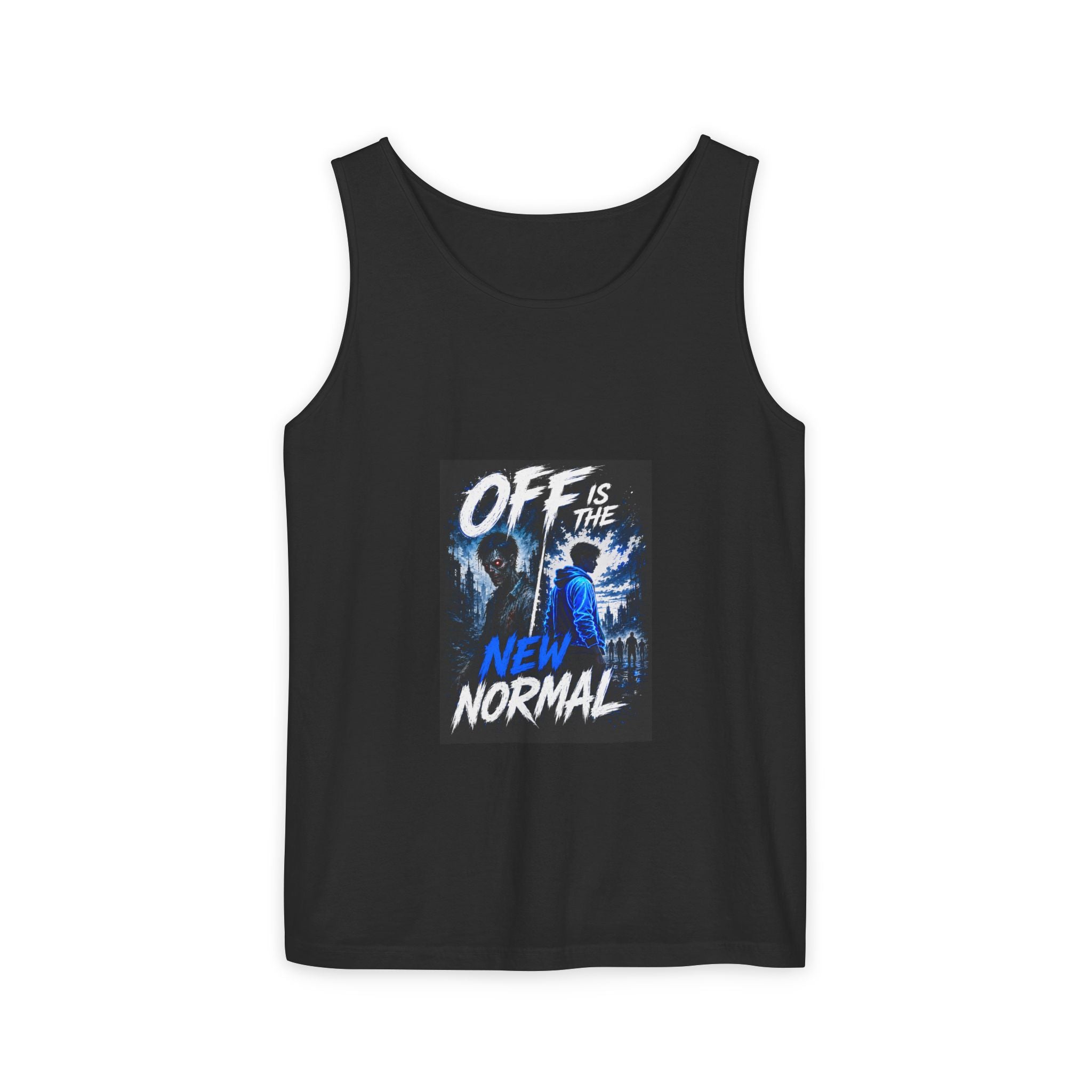 Off Is The New Normal tank top | Horror Skeleton Blue Graphic